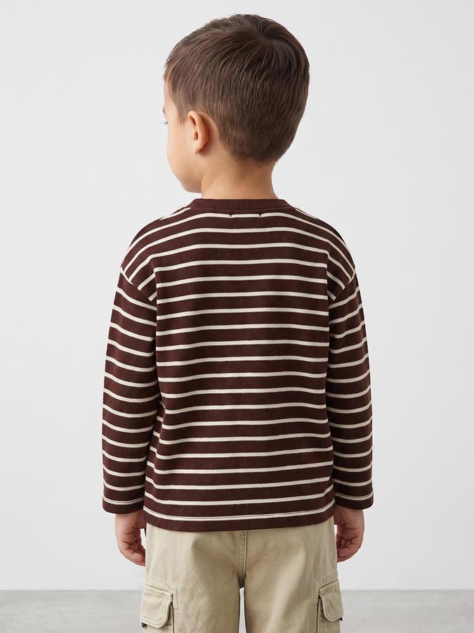 R&B Boys Brown Striped Long Sleeves Round Neck T-Shirt