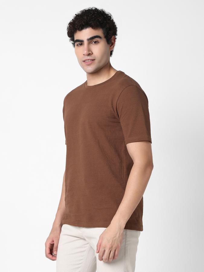 Men Cotton Regular Fit Crew Neck Textured T-shirt