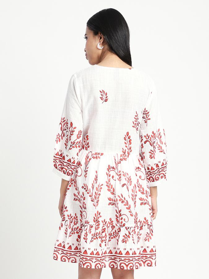 Women Cotton Regular Fit Tie-Neck Printed Top