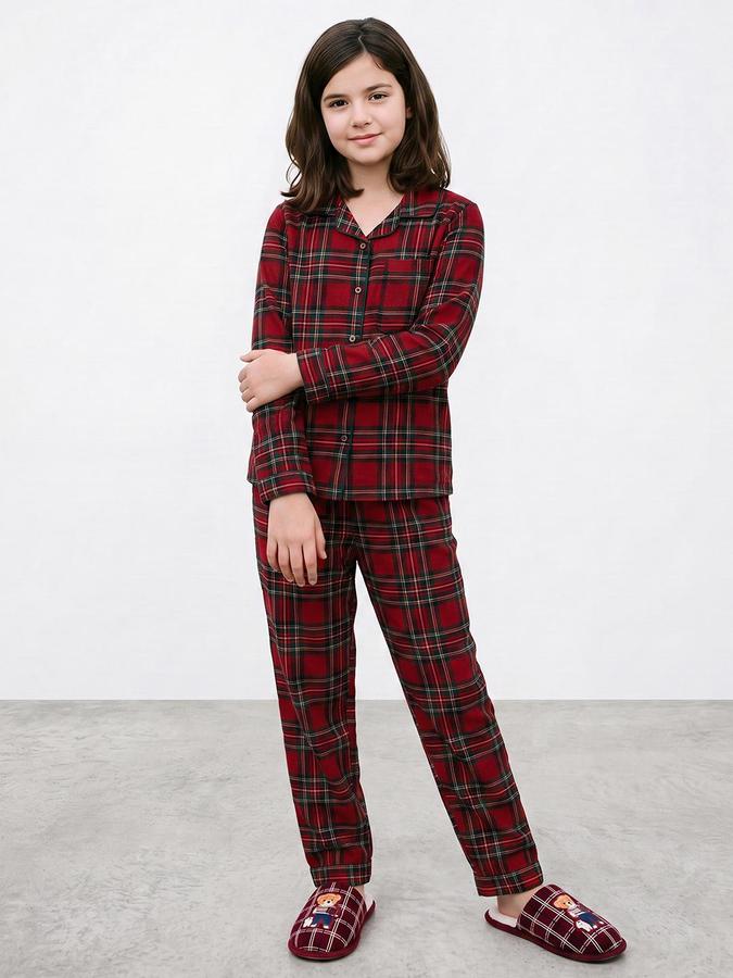 R&B Girls Red Check Long Sleeve Shirt and Pyjama Set