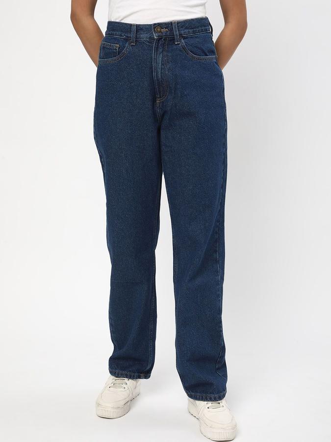 R&B Women Dark Blue Straight Fit Mid-Rise Jeans