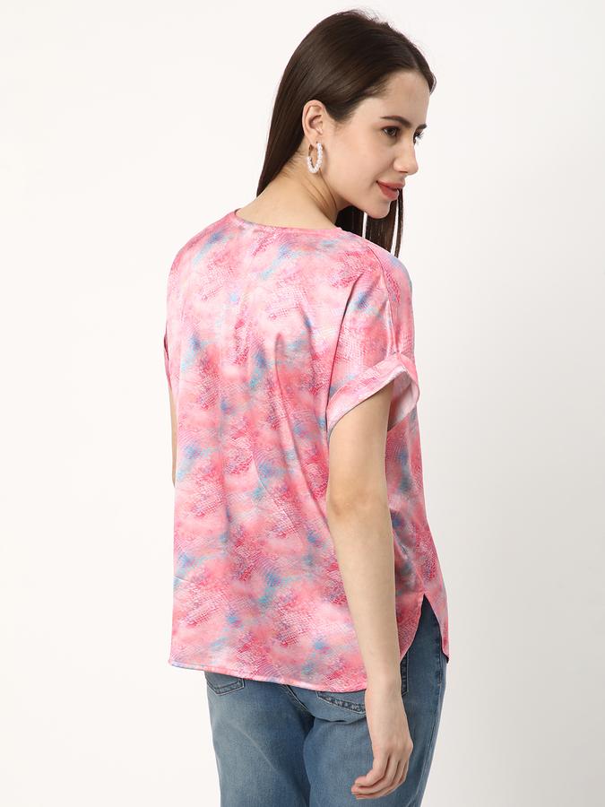 Women Polyester Relaxed Fit Round Neck Abstract Top