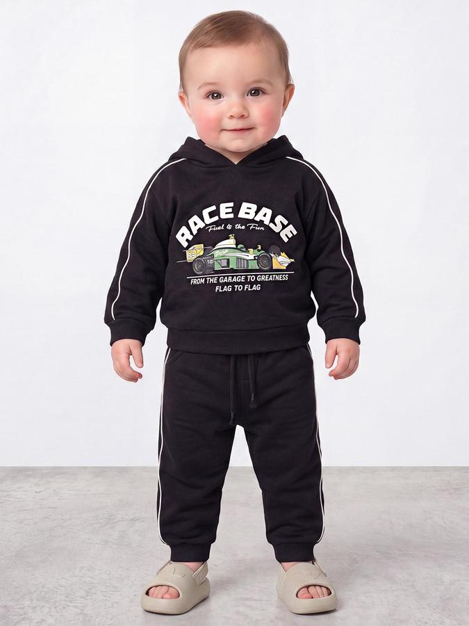 R&B Boys Charcoal Car Print Hoodie and Joggers Set