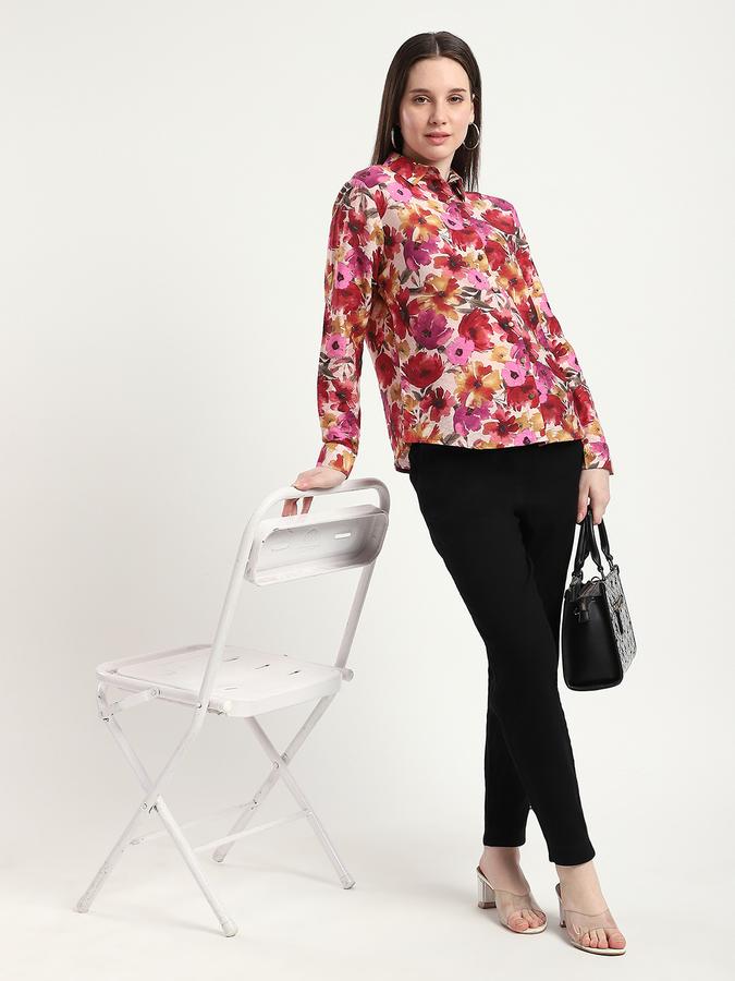 R&B Women Wine Floral Print Shirt