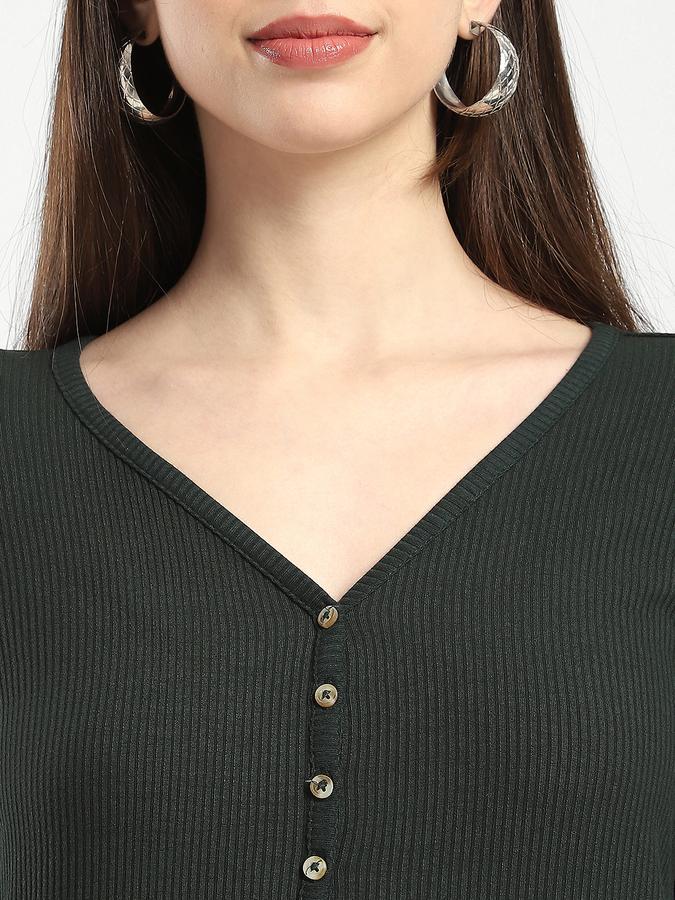 Women Cotton Regular Fit V-Neck Solid Top