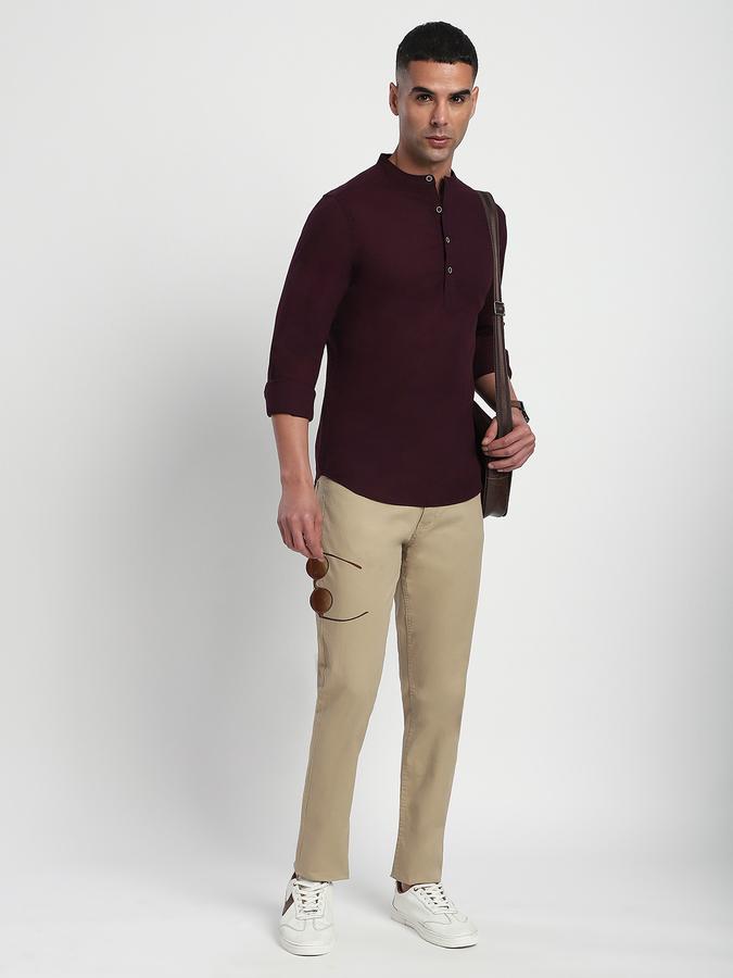 Men Cotton Slim Fit Mandarin Collar Solid Shirt