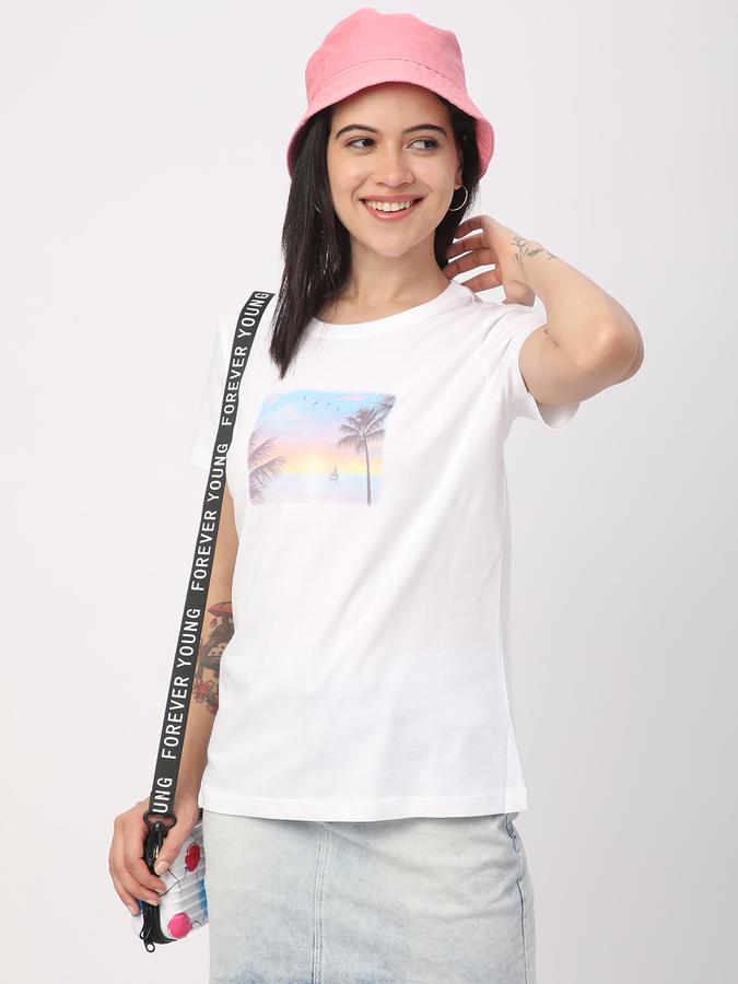 Women Cotton Regular Fit Crew Neck Graphic T-shirt