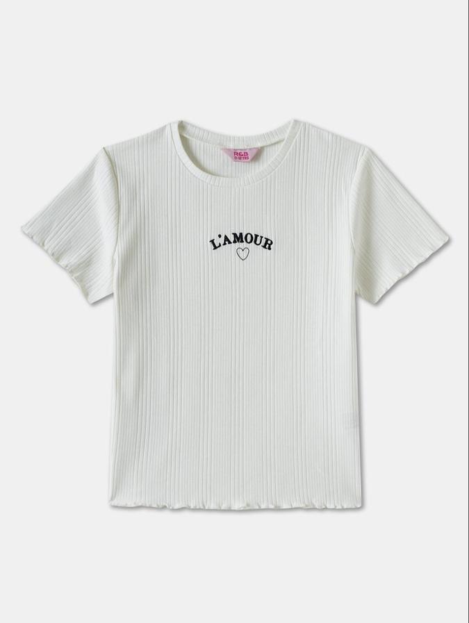 R&B White BLENDED Round Neck Printed Girl T-Shirt