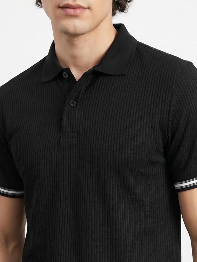 R&B Men Black Ribbed Short Sleeves Polo Tshirt