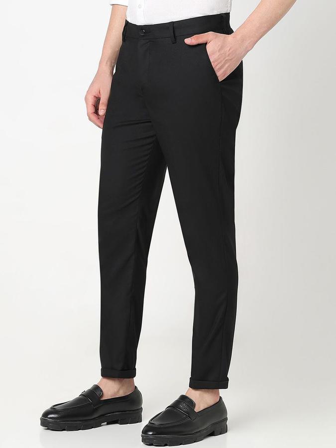 R&B Men Black Solid Regular Fit Trousers