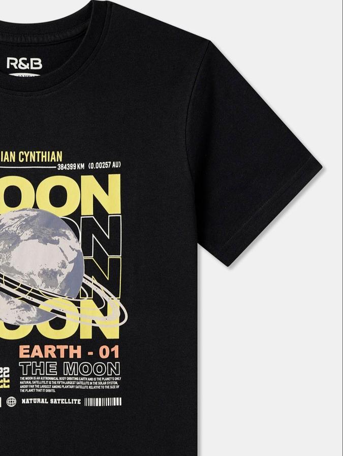 R&B Navy Blue Cotton Round Neck Printed Boy T-Shirt