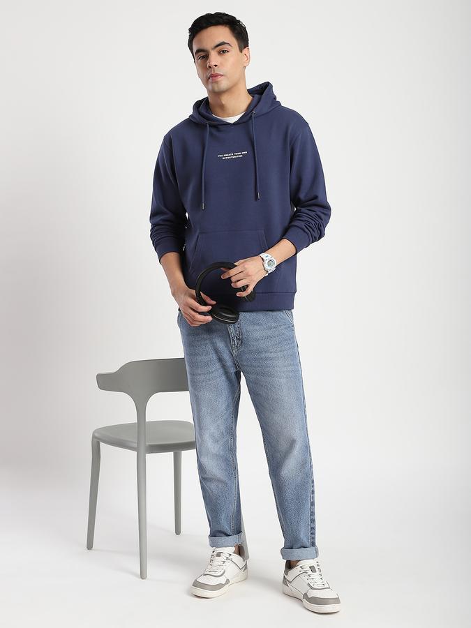 Men Fleece Regular Fit Hooded Graphic Sweatshirt