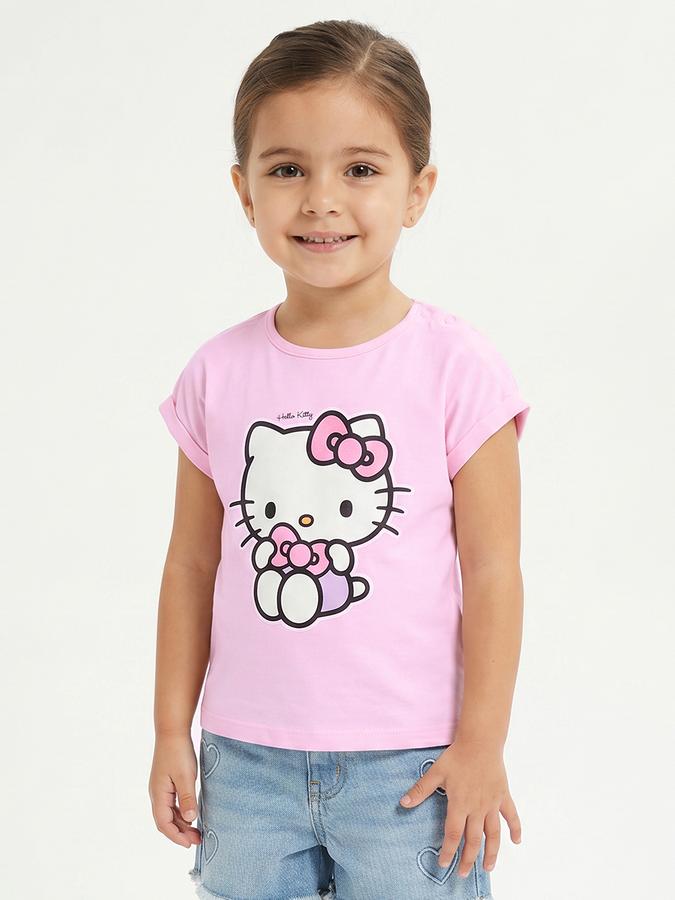 R&B Girls Multicolor Regular Fit Hello Kitty Printed Short Sleeve T-shirt