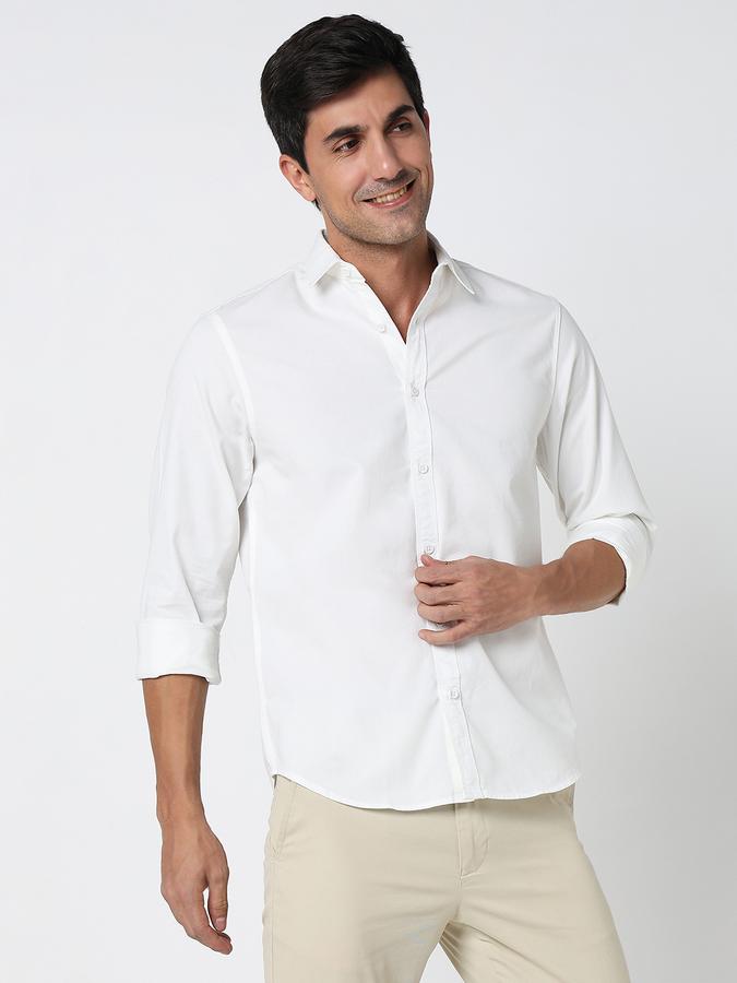 Men Cotton Regular Fit Point Collar Solid Shirt