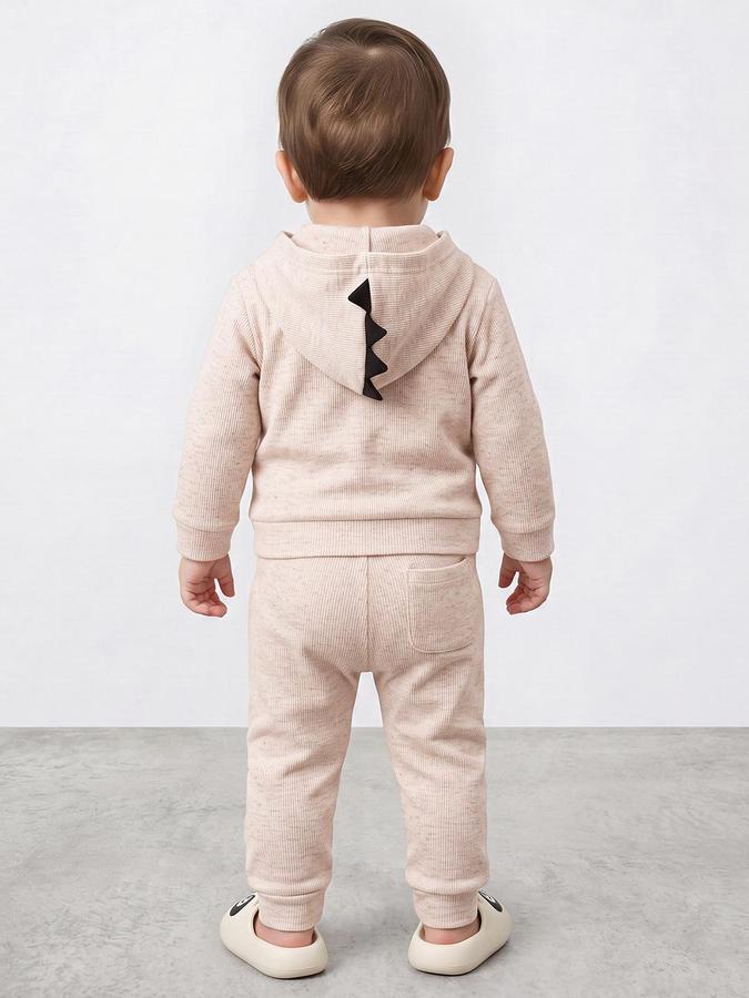 R&B Boys Long Sleeve Hooded Car Patch Beige Hoodie and Jogger Set