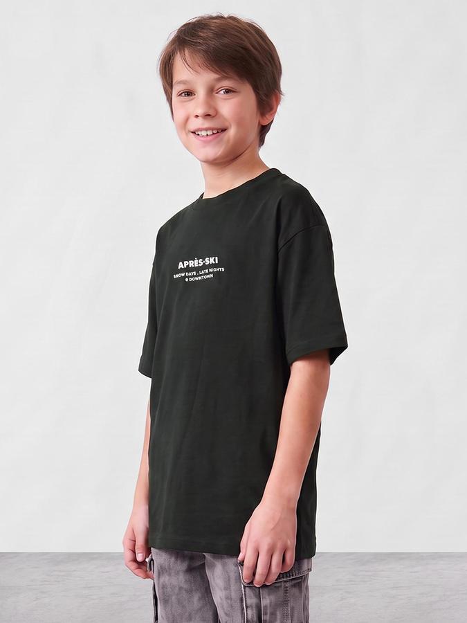 R&B Boys Green Graphic Back Print Short Sleeves Round Neck Pure Cotton T-Shirt