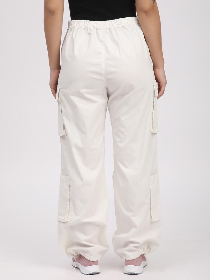 R&B Women Ivory Solid Cargo Trousers