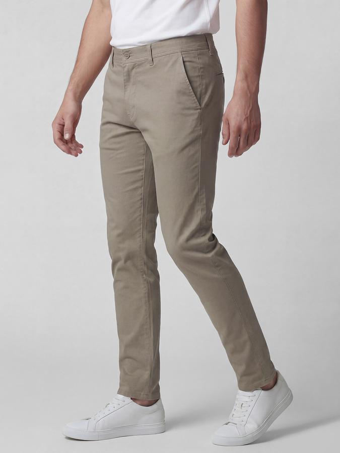 R&B Olive Solid Men Mid-Rise Slim Fit Trouser