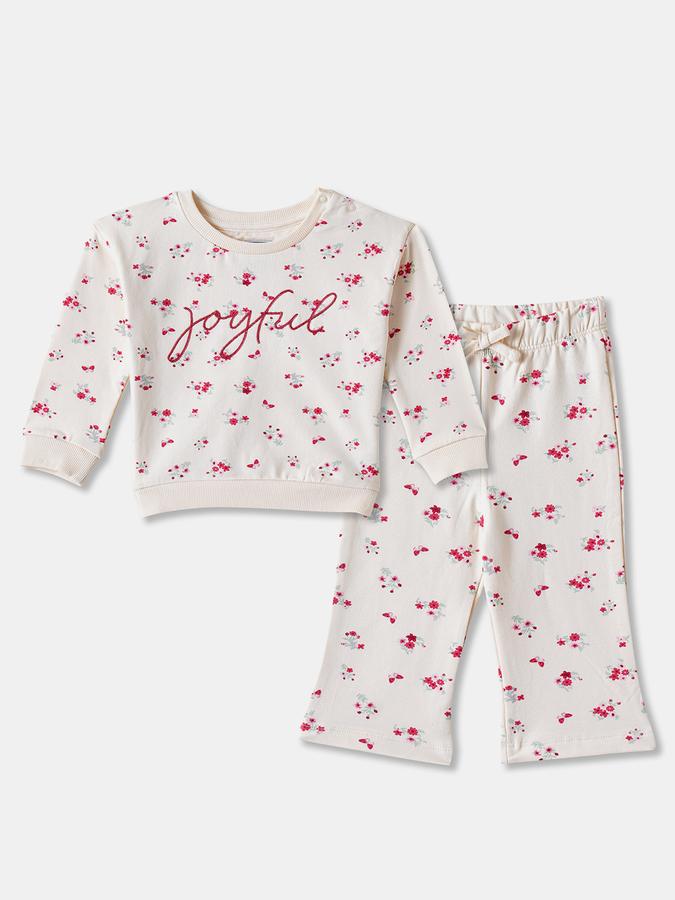 Girls Fleece Floral Sweatshirt And Trousers Set