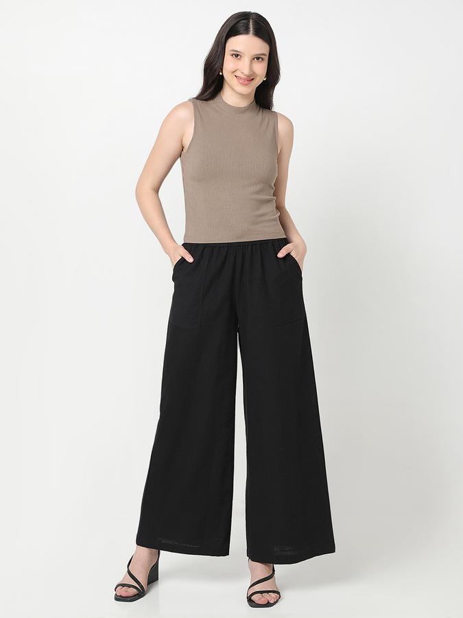 Women Viscose Slim Fit High Neck Ribbed Top