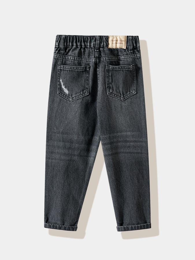 Boys Cotton Regular Fit Elastic Waist Distressed Jeans