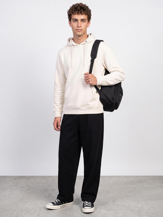 R&B Men Ivory Solid Hooded Long Sleeves Sweatshirt