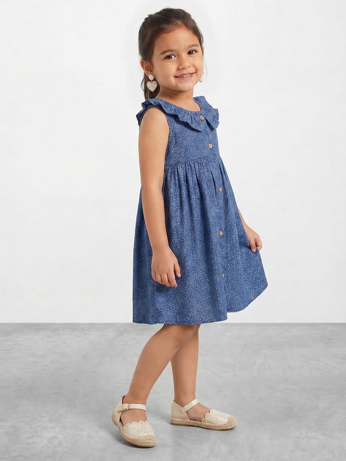 R&B Girl Navy Blue Floral Print Pure Cotton Sleeveless Fit and Flare Dress