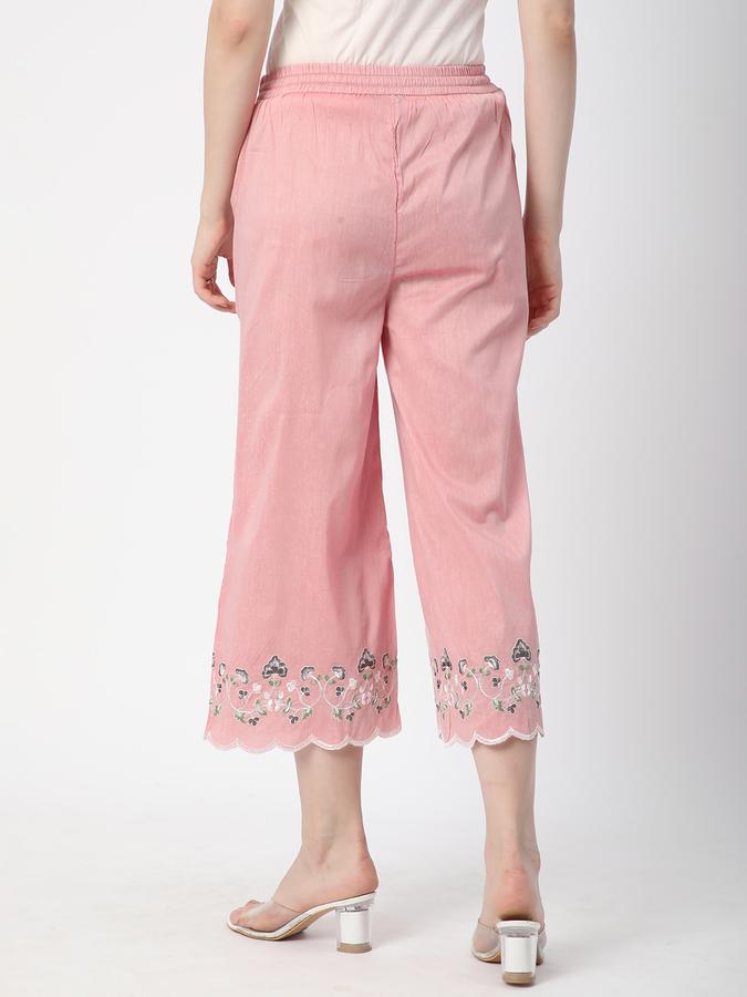 Women Cotton Blend Culottes Drawstring Embroidered Trousers
