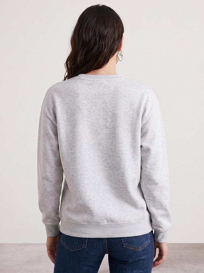 R&B Women Ecru Melange Graphic Print Round Neck Long Sleeves Sweatshirt