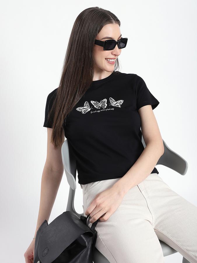 Women Cotton Regular Fit Crew Neck Graphic T-shirt
