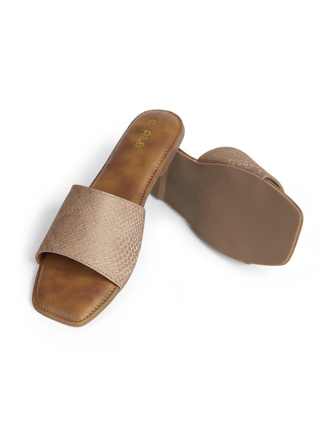 R&B Beige Women PU Solid Flat Sandals 