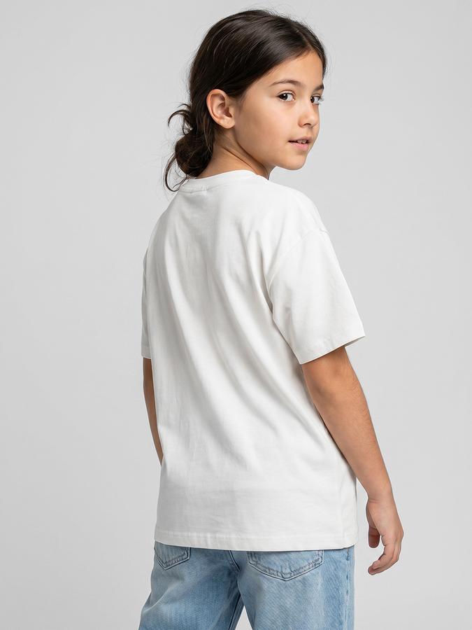 R&B White Graphic Print Girls Round Neck Regular Fit Short Sleeves T-Shirt 