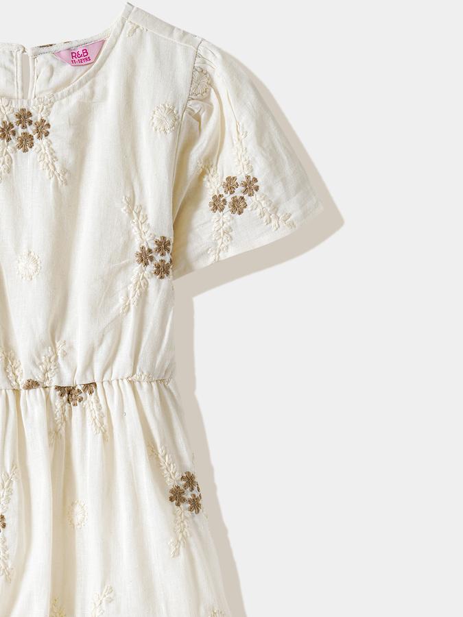 Girls Cotton Blend Regular Fit Round Neck Tiered Dress