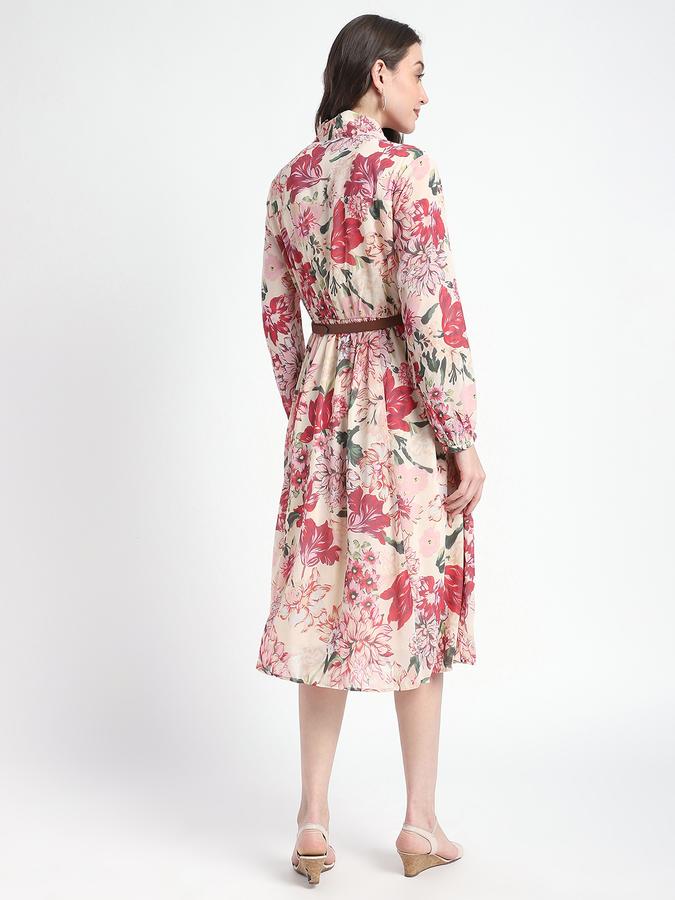 R&B Women Off White Floral Print Shirt Dress