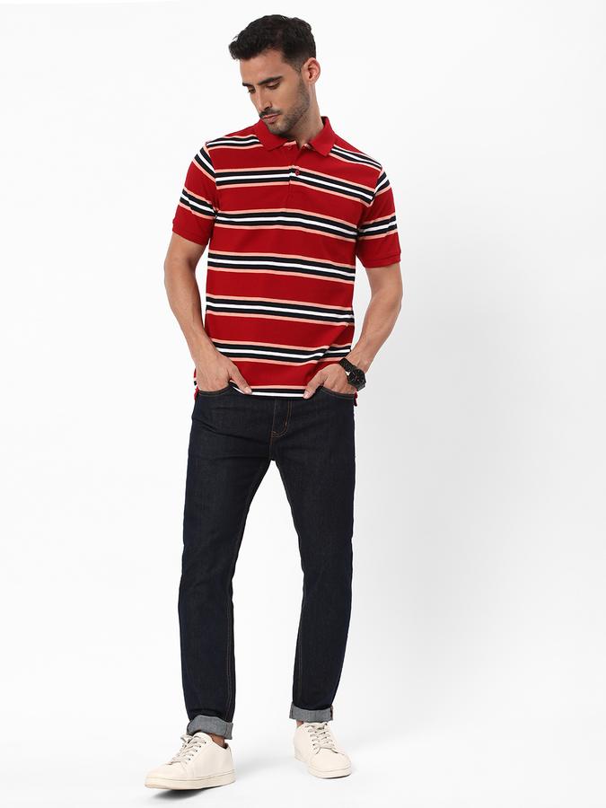 Men Cotton Blend Regular Fit Polo Striped T-shirt