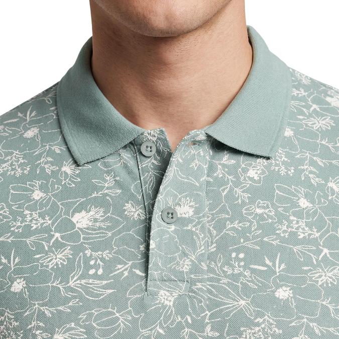 R&B Men Green Cotton Printed Polo Collar T-Shirt