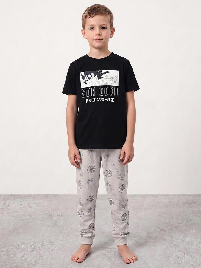 R&B Boys Black & Grey Pure Cotton Son Goku Print T-shirt and Pant Night Suit