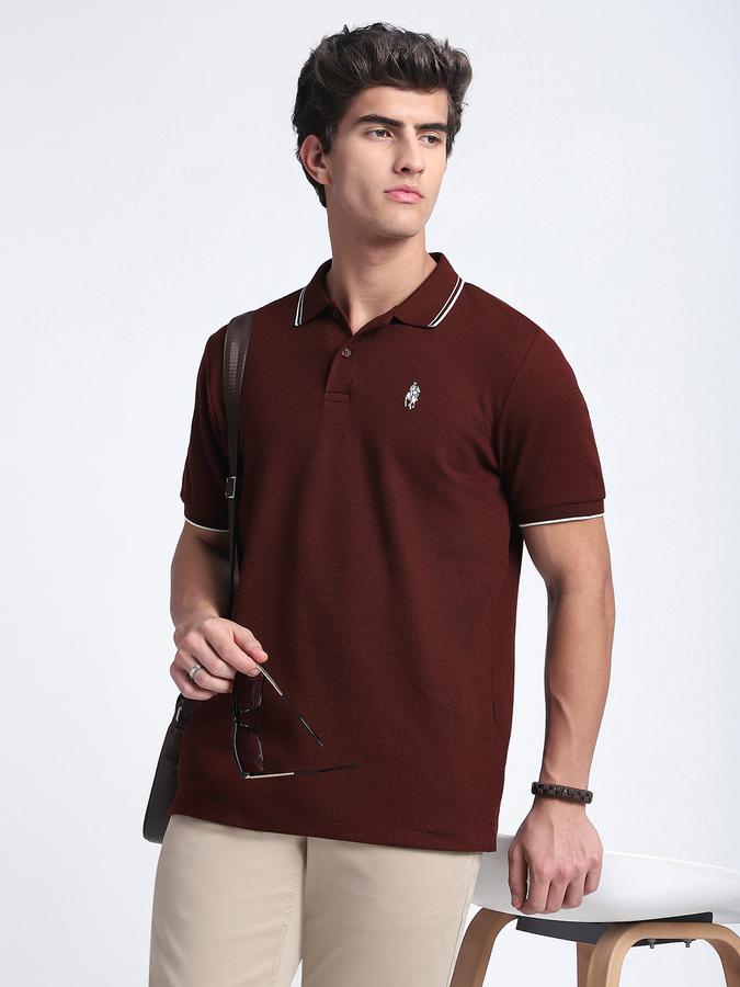 Men Cotton Blend Slim Fit Polo Neck Solid T-shirt