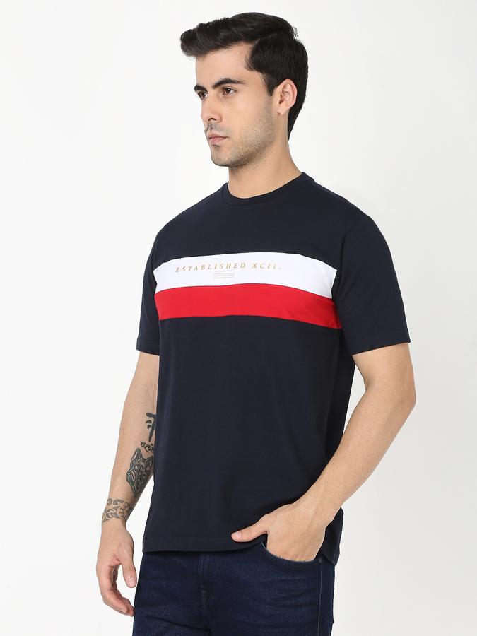 Men Colourblock Regular Fit Crew-Neck T-Shirt image number 1