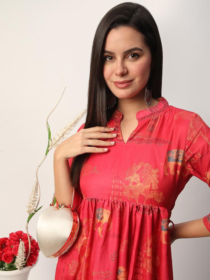 Women Polyester Regular Fit Mandarin Collar Printed Kurta