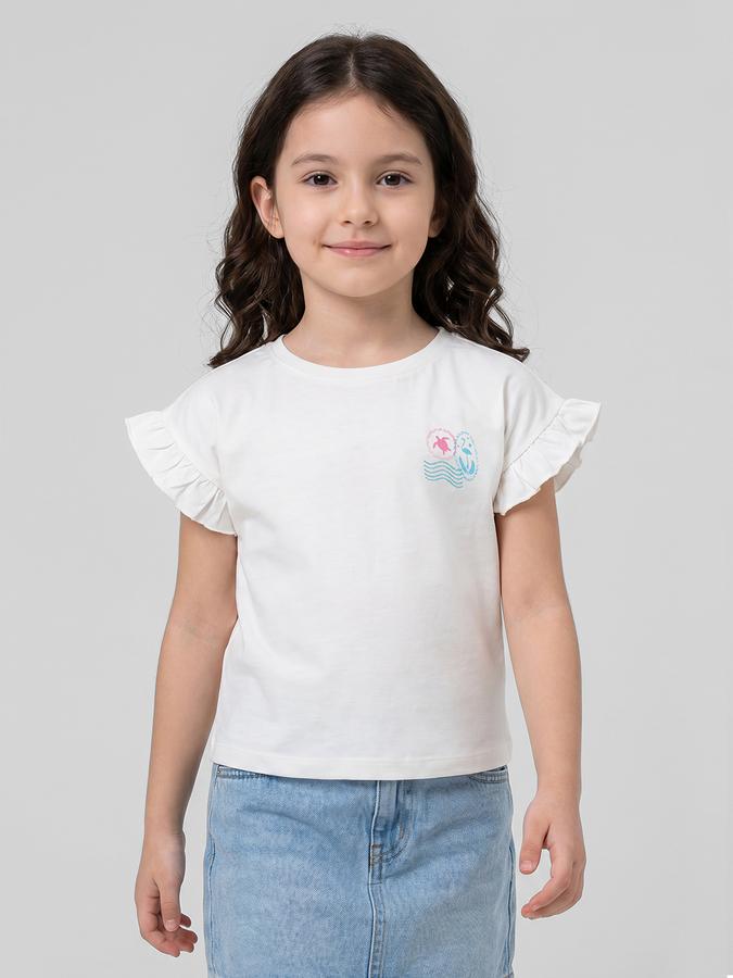R&B White Graphic Print Girls Round Neck Regular Fit Short Sleeves T-Shirt 