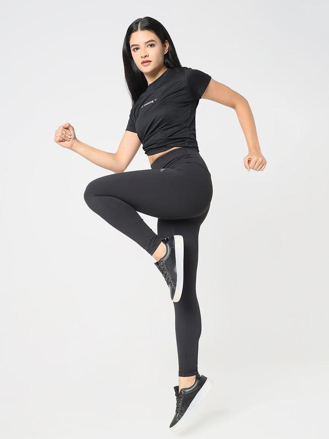 R&B Women Black Solid Skinny Fit Tights