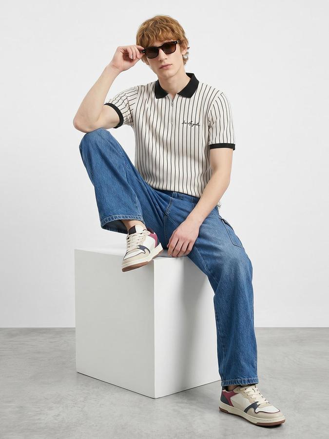 R&B Beige Men Striped Short Sleeves Tshirt