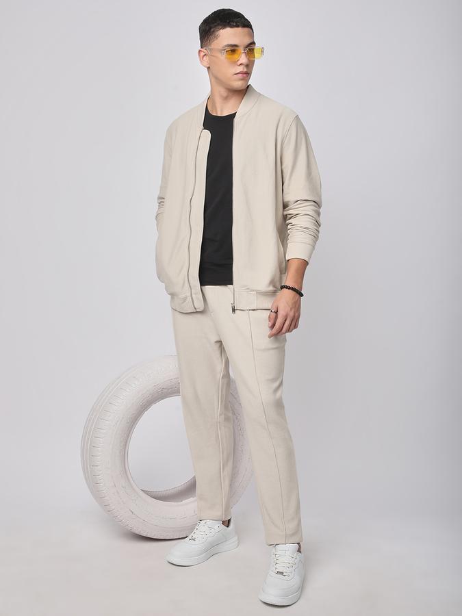 Men Cotton Blend Regular Fit Waffle Knit Bomber Jacket