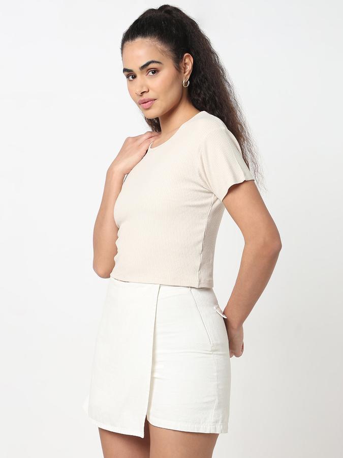 Women Viscose Crop Fit Round Neck Ribbed Top