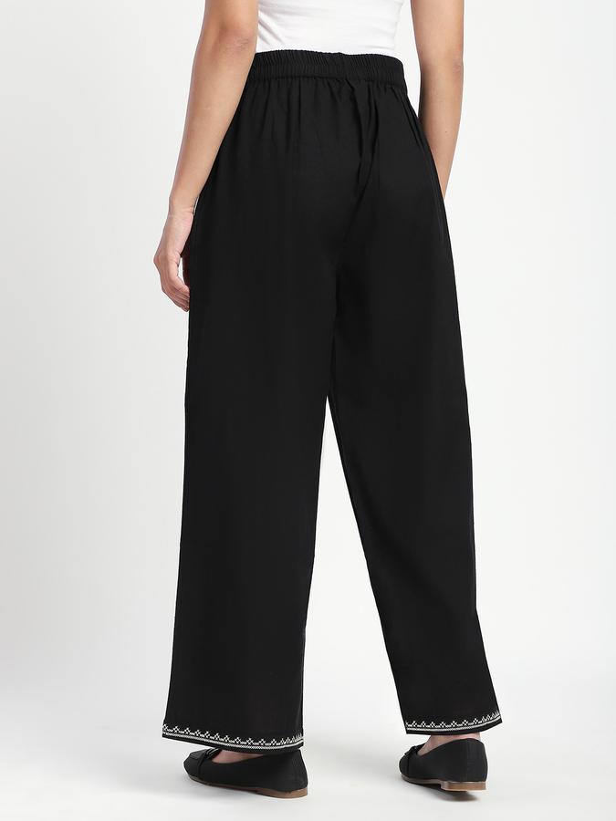 Women Cotton Wide Leg Mid Rise Solid Pants