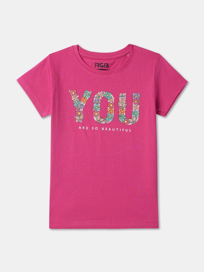 Girls Floral Print Regular Fit Round-Neck T-Shirt