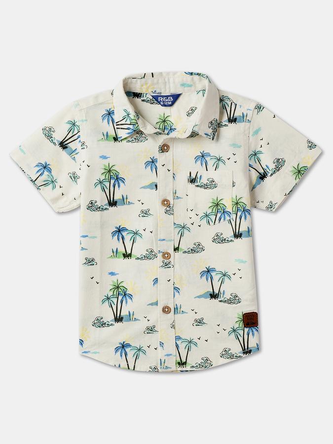 Boys Tropical Print Regular Fit Shirt with Patch Pocket