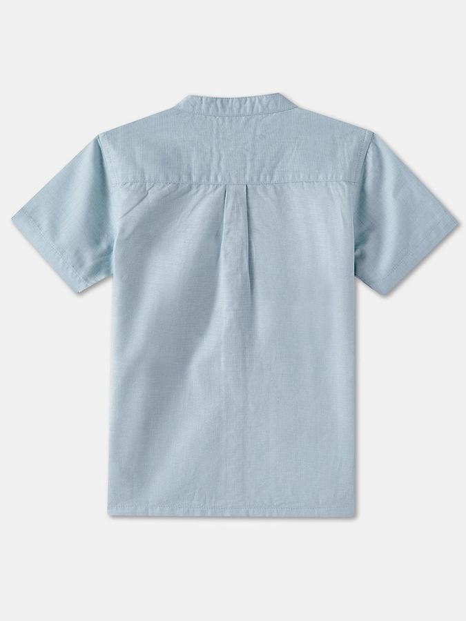 R&B Boys Navy Blue Solid Half Sleeves Mandarin Collar Relaxed Fit Shirt