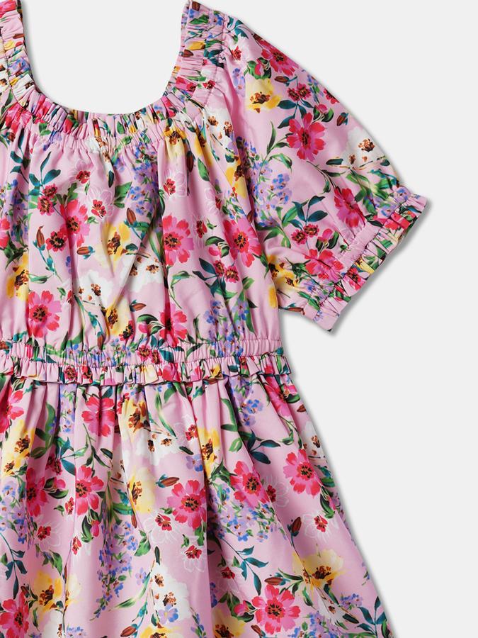 Girls Polyester A-Line Round Neck Printed Dress